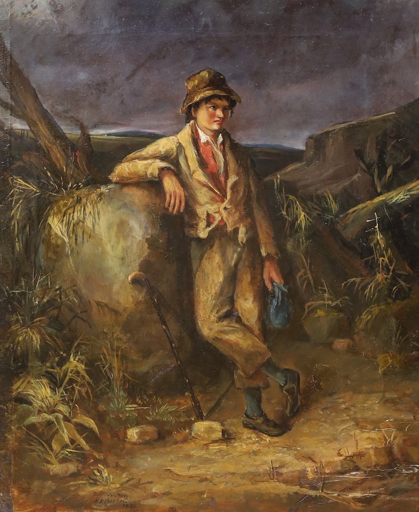 Richard Waller (1811-1882), oil on canvas, Boy in landscape, inscribed Skipton, signed and dated 1834, 42 x 34cm